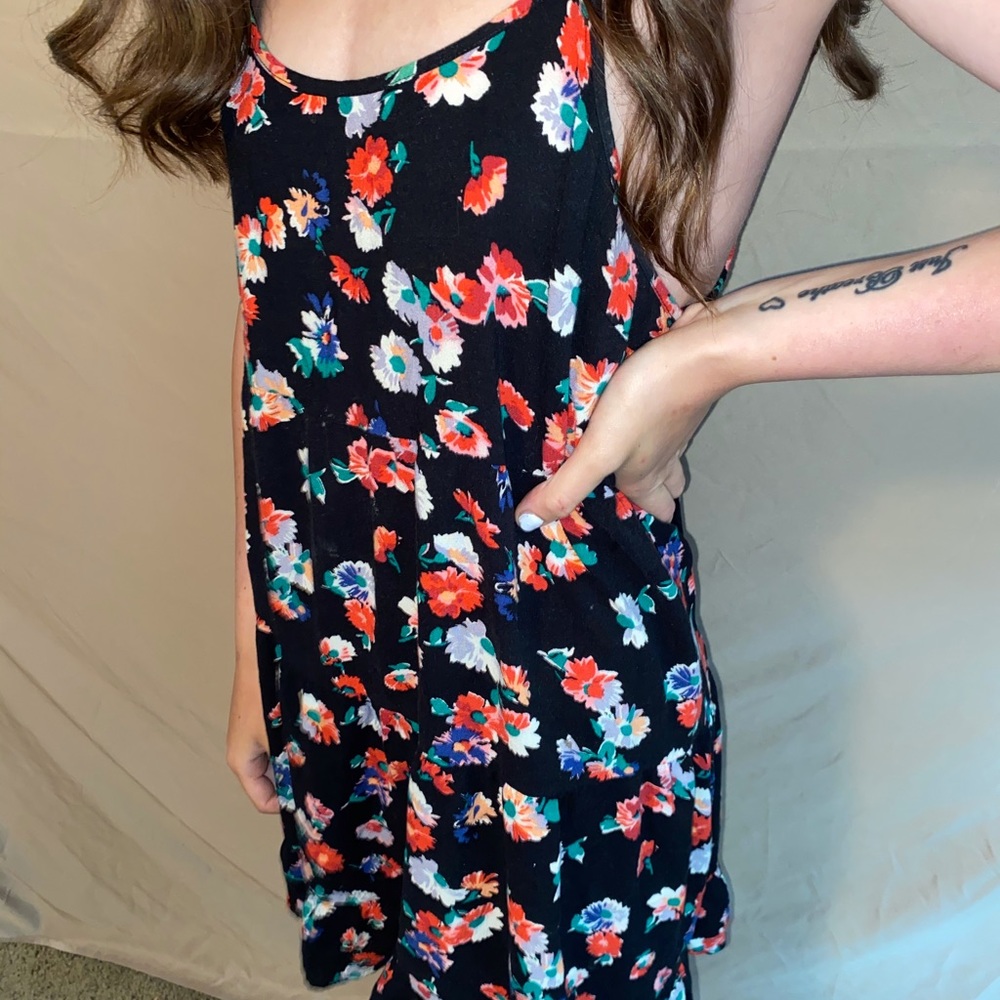 Black and red spaghetti strap flower dress